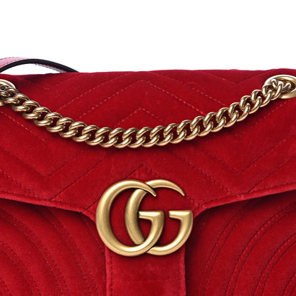 Gucci Velvet Matelasse Small GG Marmont Shoulder Bag Hibiscus Red 10 of 10