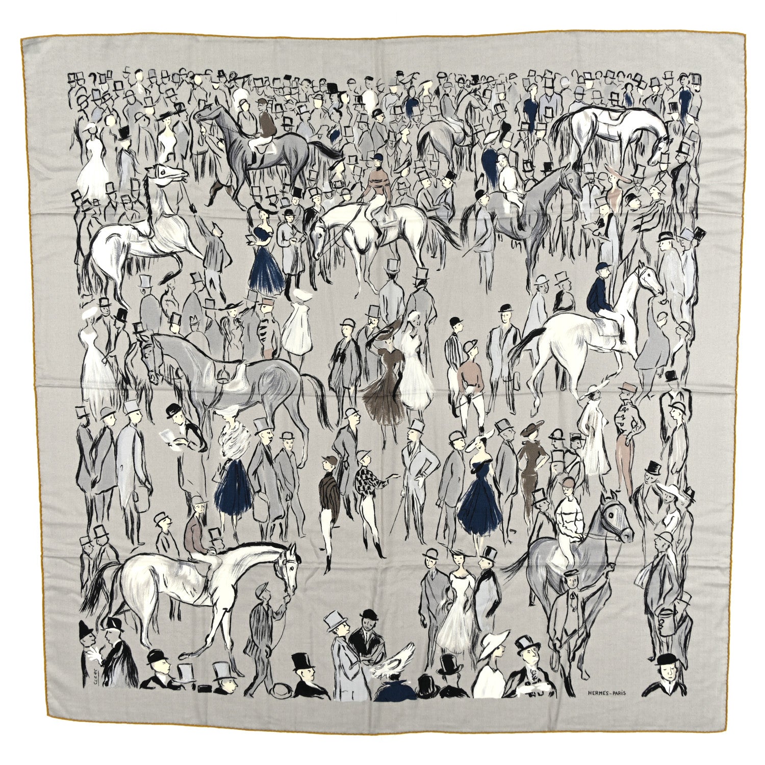 Hermes Cashmere Silk Paddock Shawl 140 Gris Fonce 1 of 5