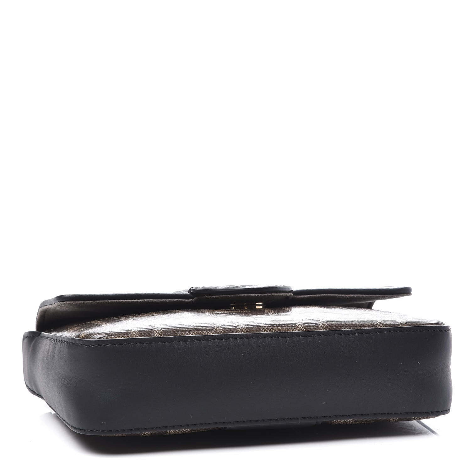 Fendi Glazed Fabric Vitello Century FF 1974 Stamp Patch Mini Double F Crossbody Bag Mogano Panna Black 3 of 10