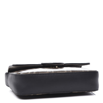 Fendi Glazed Fabric Vitello Century FF 1974 Stamp Patch Mini Double F Crossbody Bag Mogano Panna Black 3 of 10