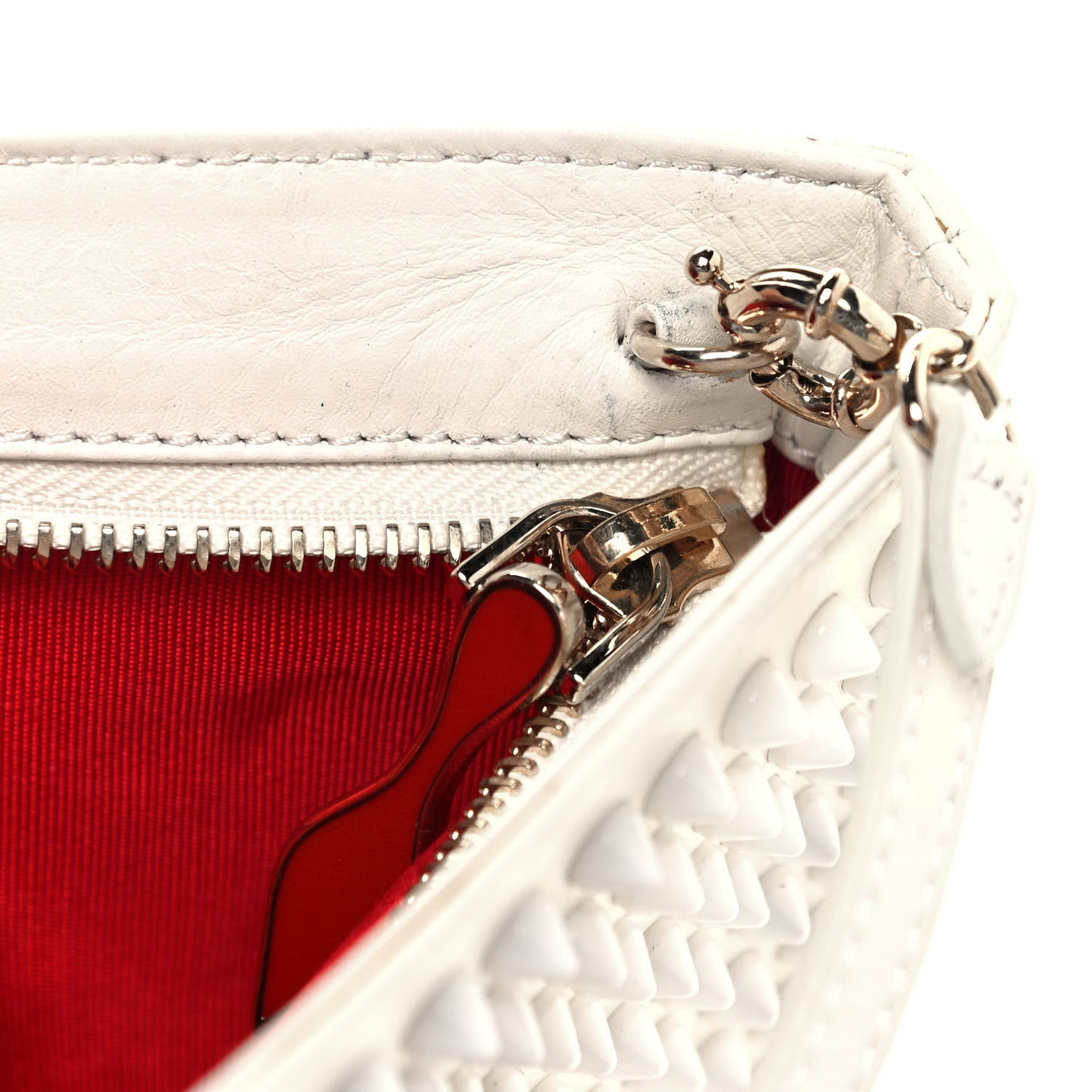 Calfskin Panettone Spiked Valentines Clutch Bag White Red