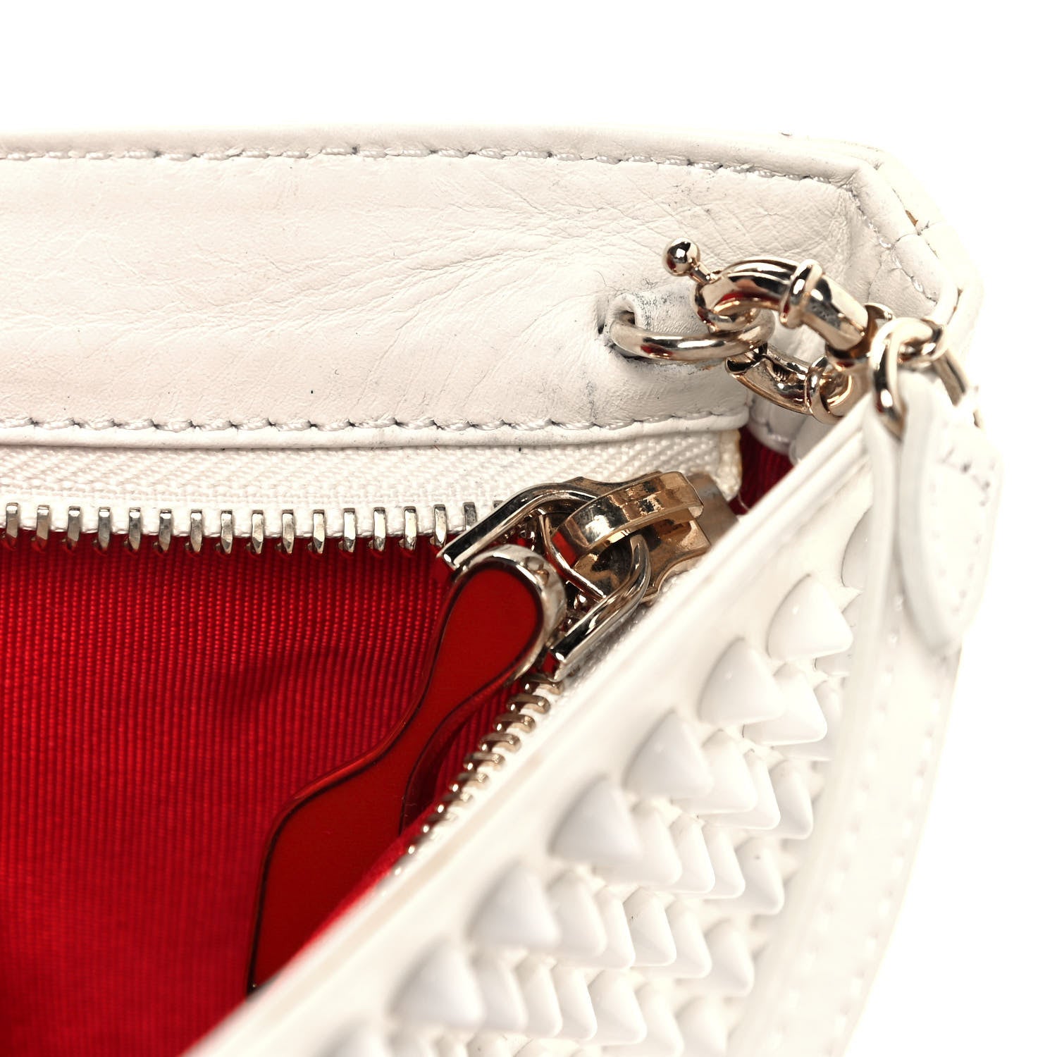 Christian Louboutin Calfskin Panettone Spiked Valentines Clutch Bag White Red 13 of 17