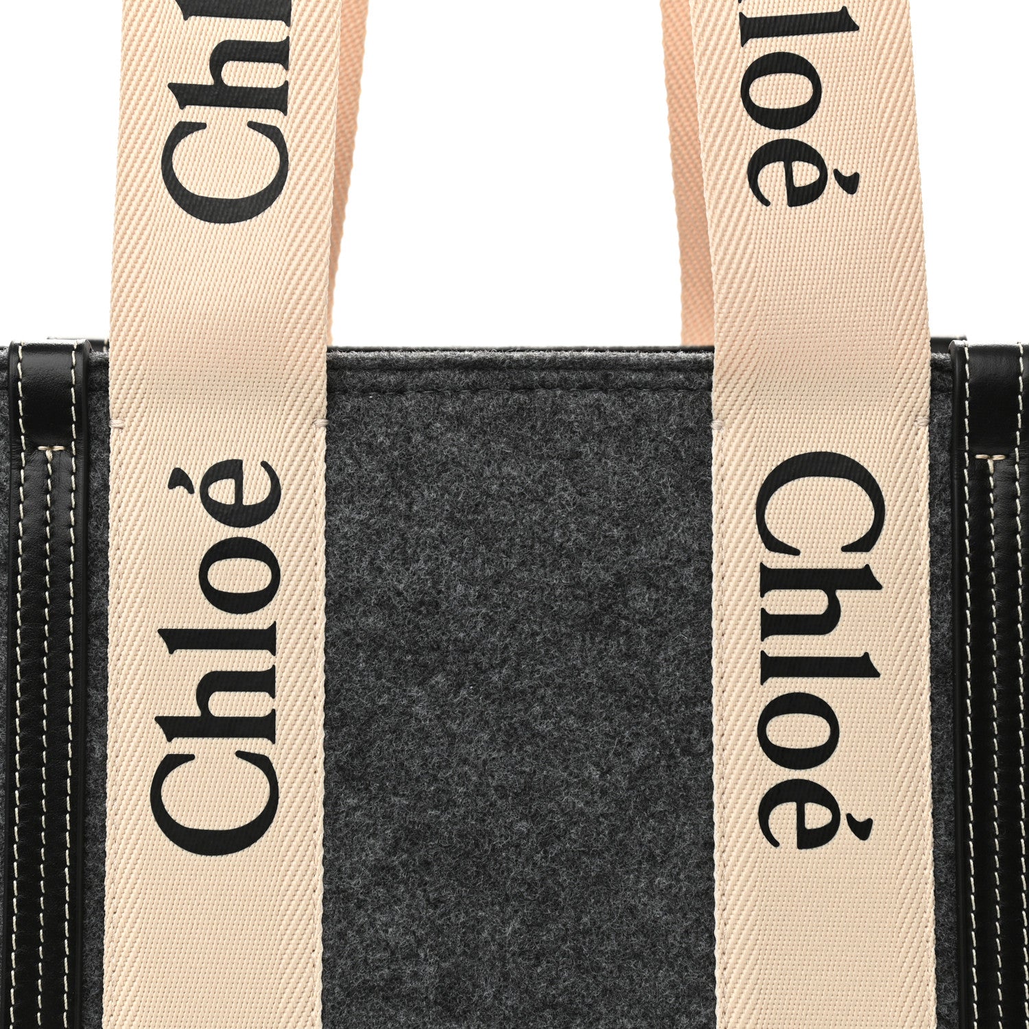 Chloe Felt Shiny Calfskin Medium Woody Ribbon Tote Cashmere Gray 7 of 9