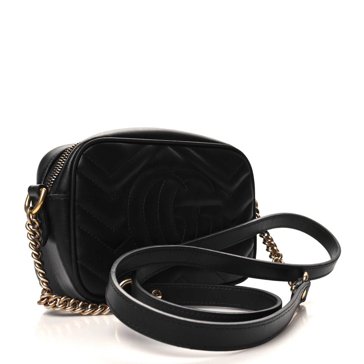 Gucci Calfskin Matelasse Mini GG Marmont Chain Shoulder Bag Black 3 of 11