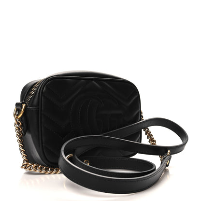 Gucci Calfskin Matelasse Mini GG Marmont Chain Shoulder Bag Black 3 of 11