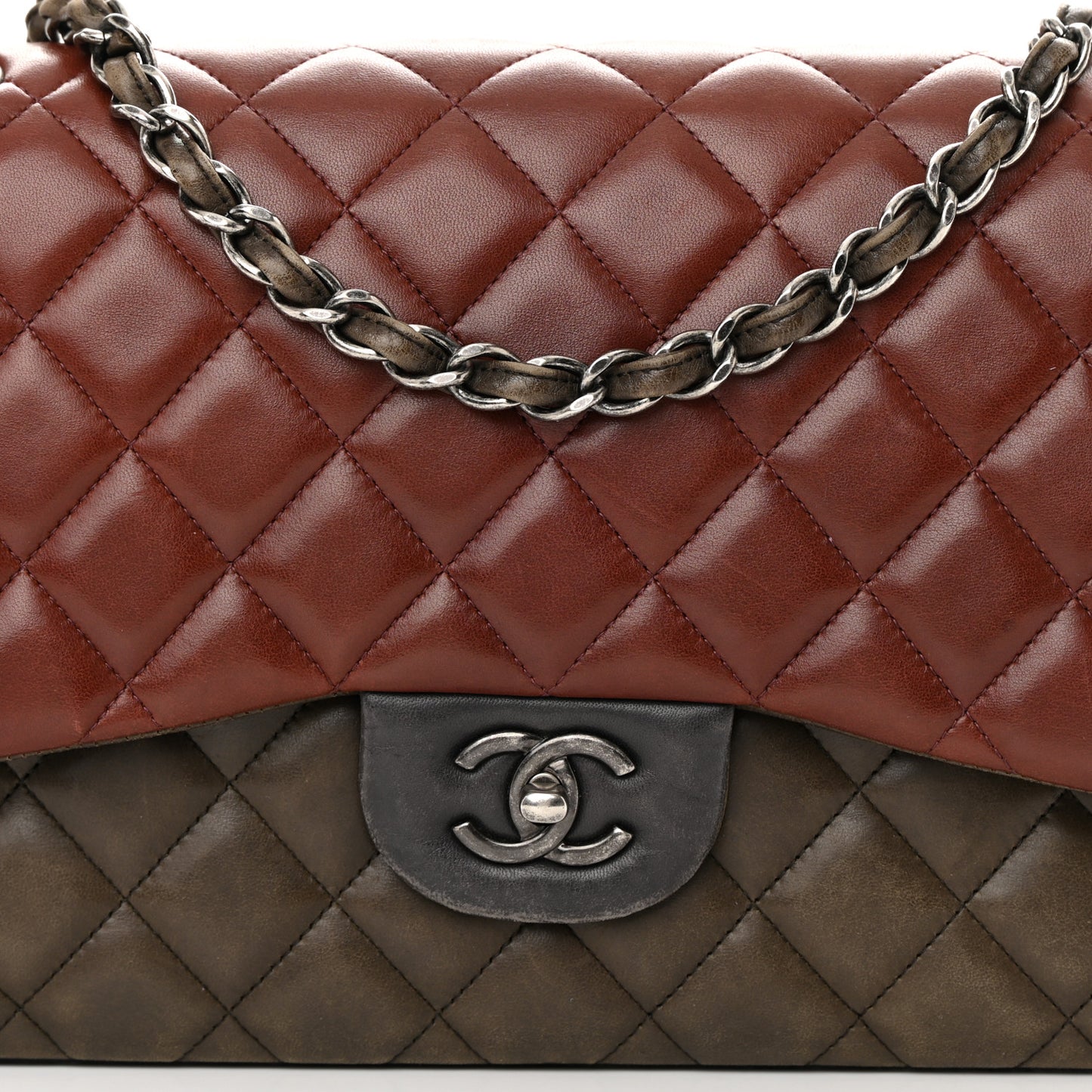 Lambskin Quilted Jumbo Tri-Color Double Flap Burgundy