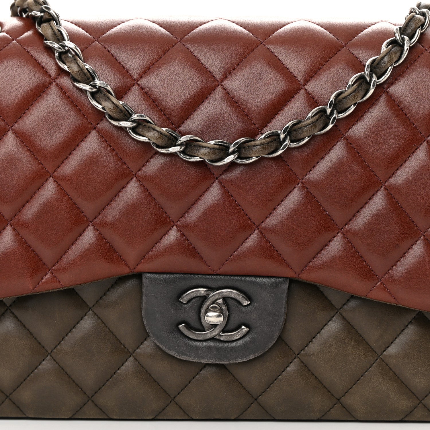 Chanel Lambskin Quilted Jumbo Tri-Color Double Flap Burgundy 8 of 22