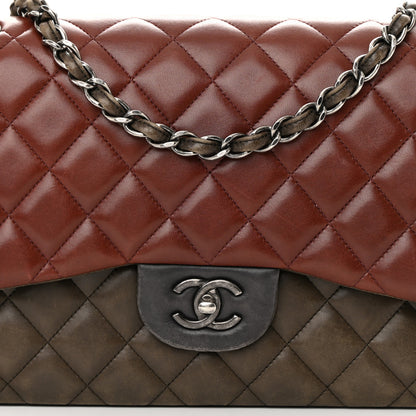 Chanel Lambskin Quilted Jumbo Tri-Color Double Flap Burgundy 8 of 22