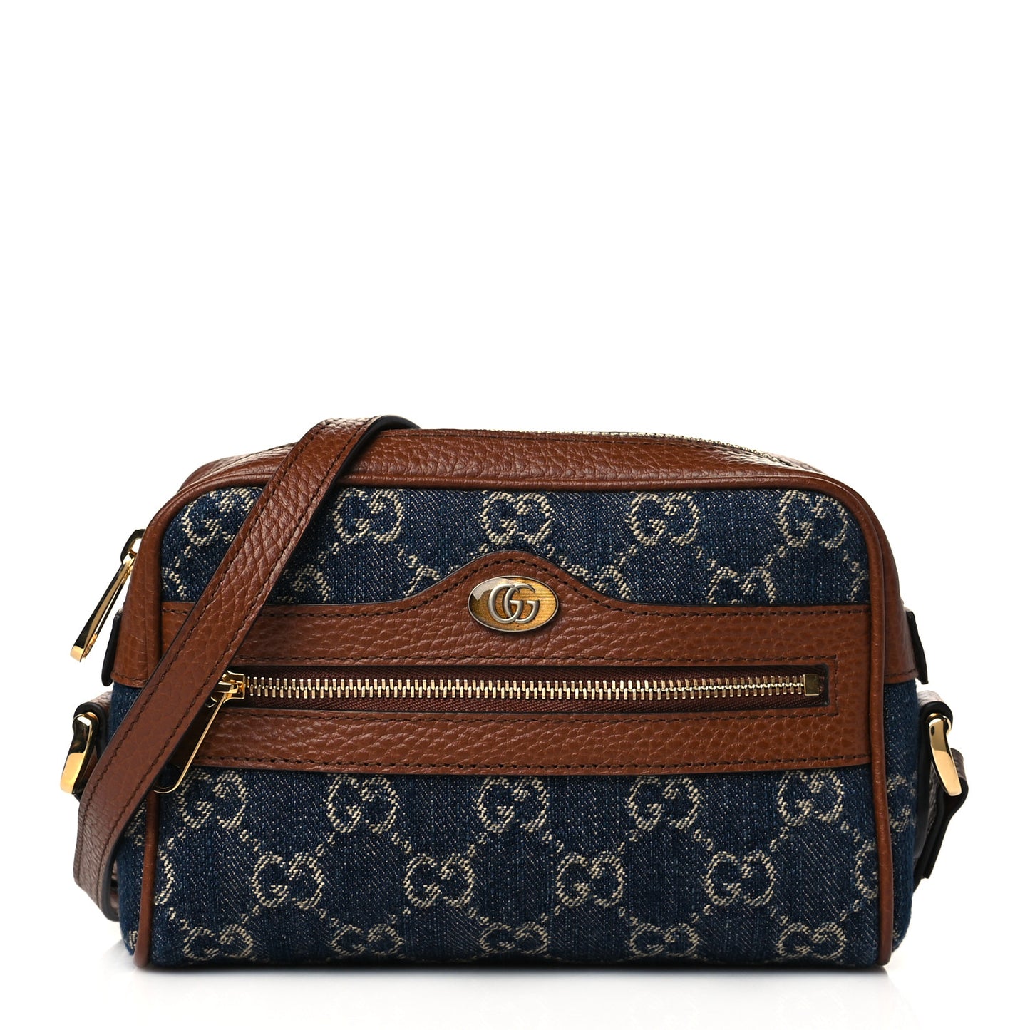 New Denim GG Monogram Dollar Calfskin Mini Ophidia Shoulder Bag Blue Tea Cuir Epilog