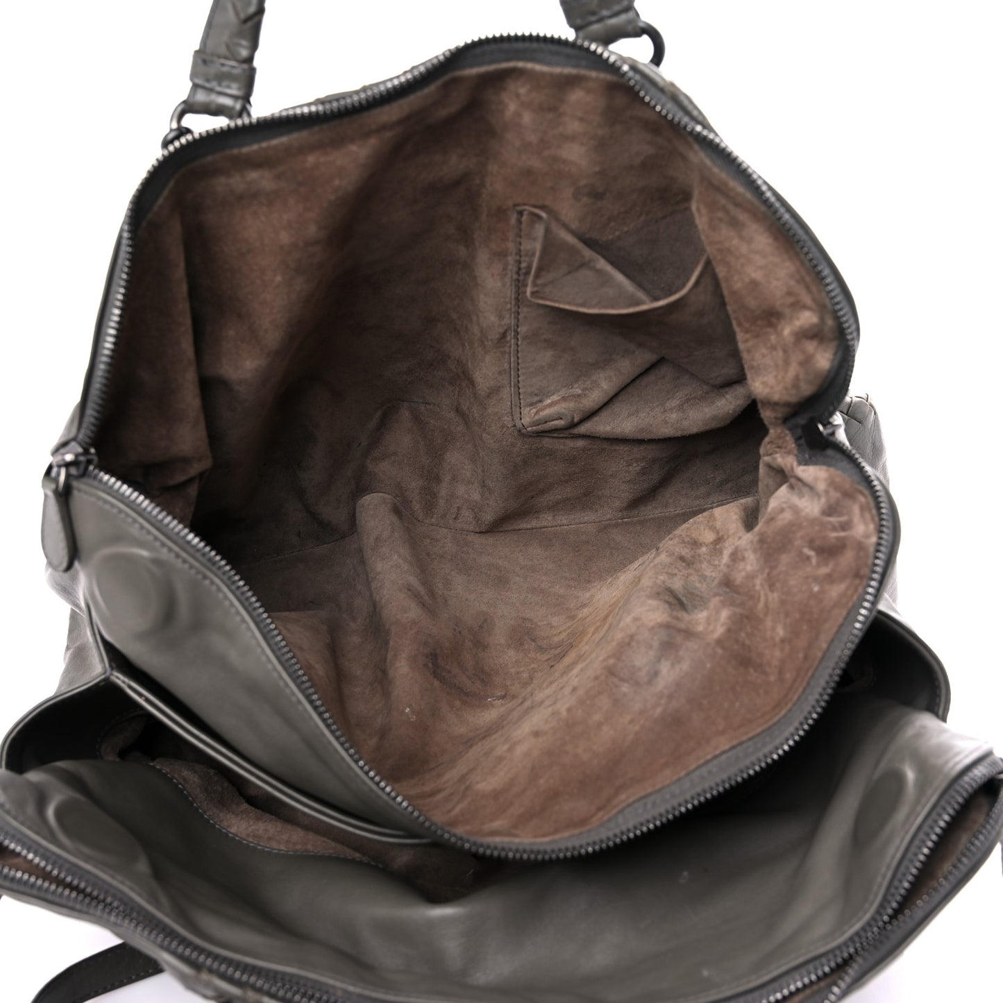 Calfskin Intrecciato Large Leggero Tote Kaki Fondente