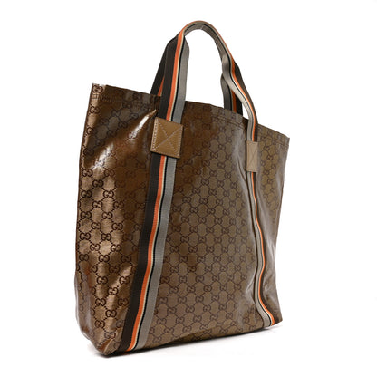 Gucci Crystal Monogram Medium Web Handle Vertical Tote Bronze 3 of 10