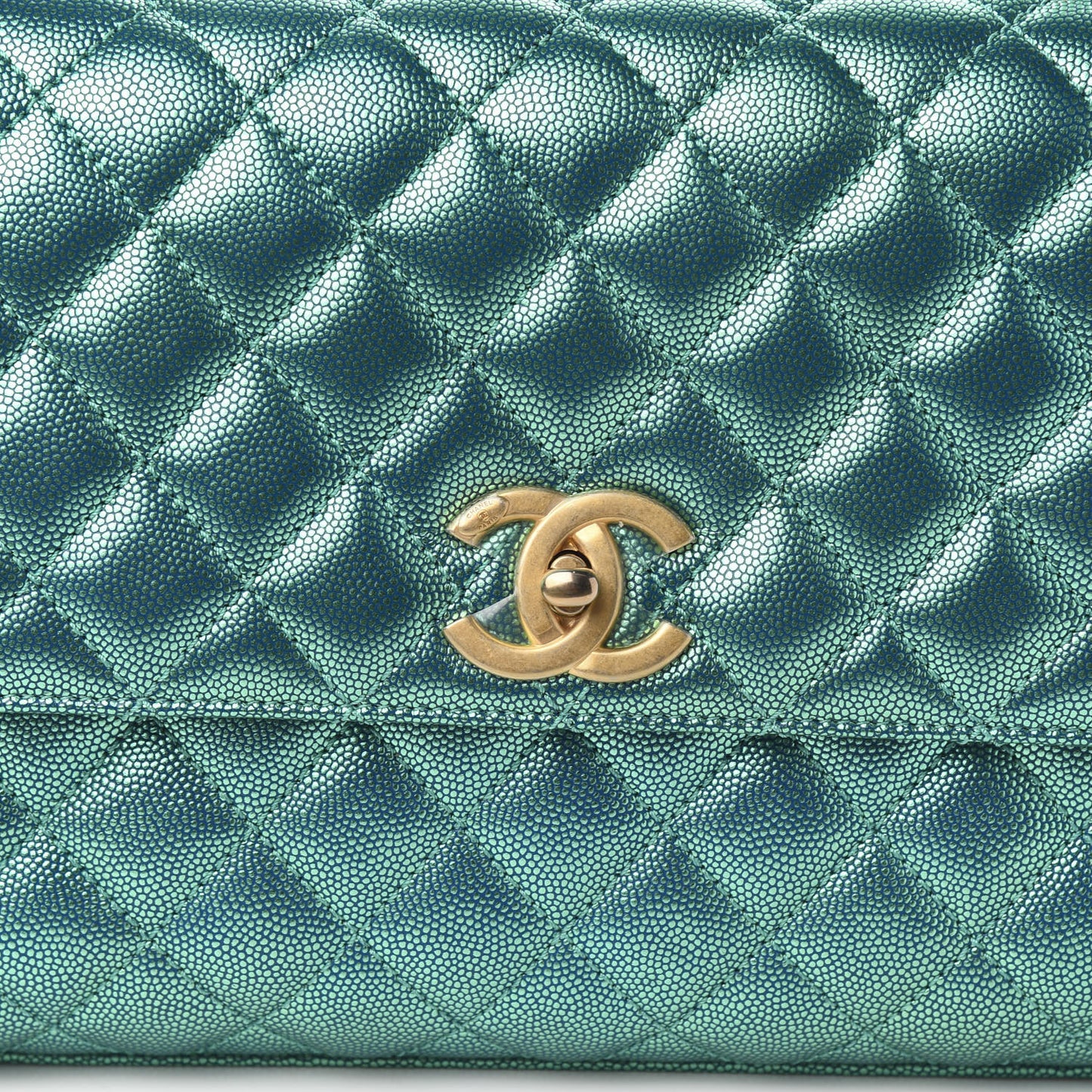 Metallic Caviar Quilted Small Coco Handle Flap Blue