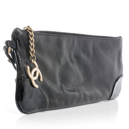 Chanel Lambskin and Patent Leather Camellia Wristlet Black 3 of 8