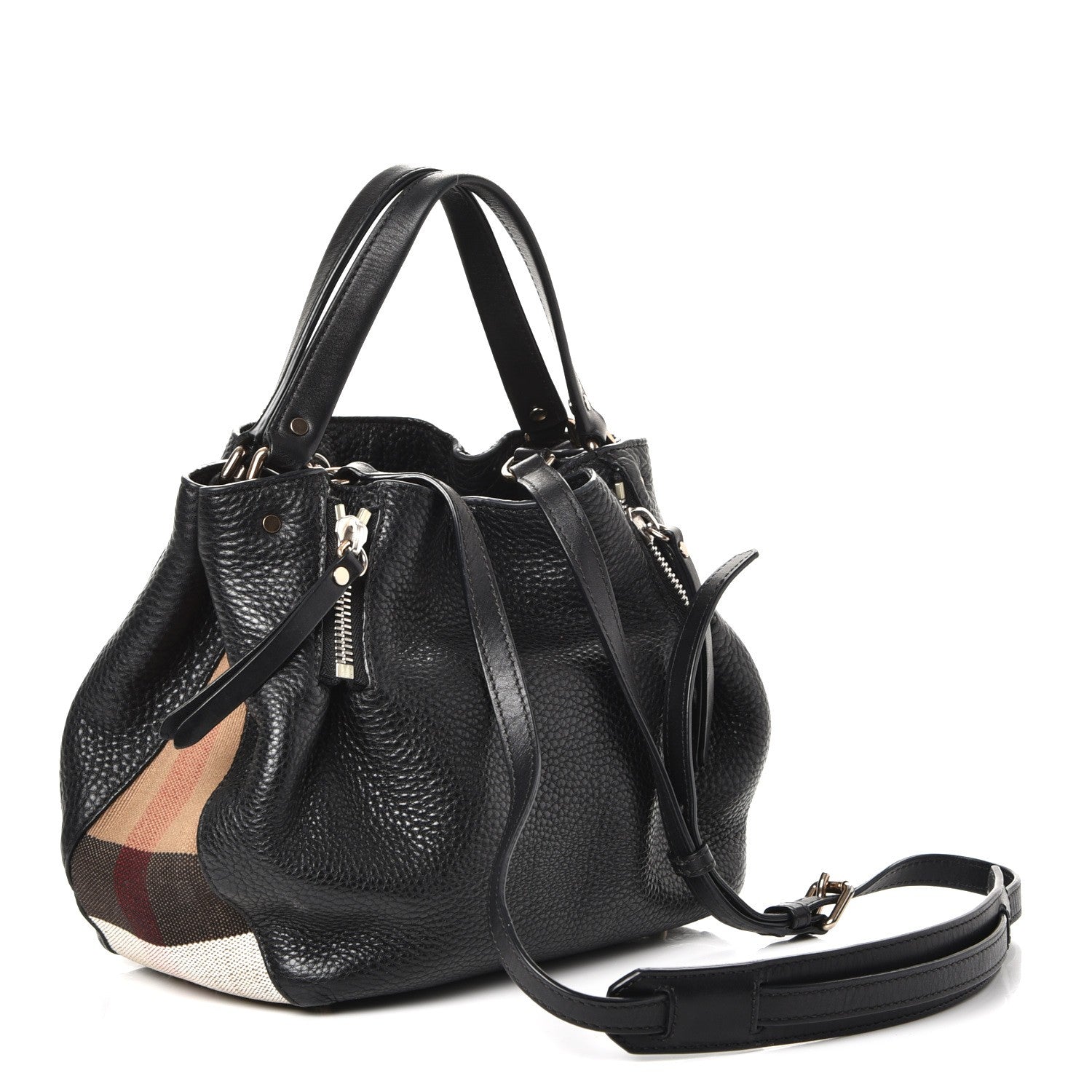 Burberry Grainy Calfskin House Check Small Maidstone Black 4 of 9