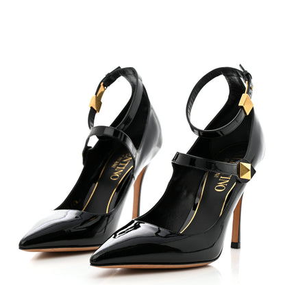 Valentino Garavani Patent Tiptoe Ankle Strap 100mm Pumps 37.5 Black 3 of 8