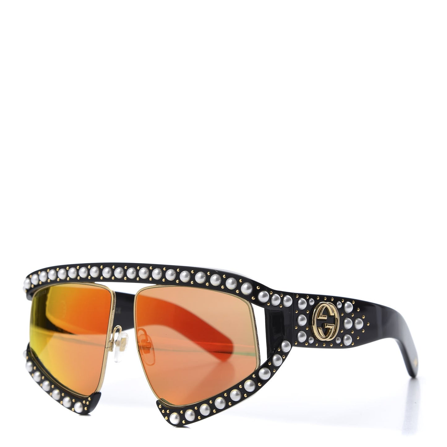 Acetate Pearl Rectangular Frame Sunglasses GG0234S Black Orange