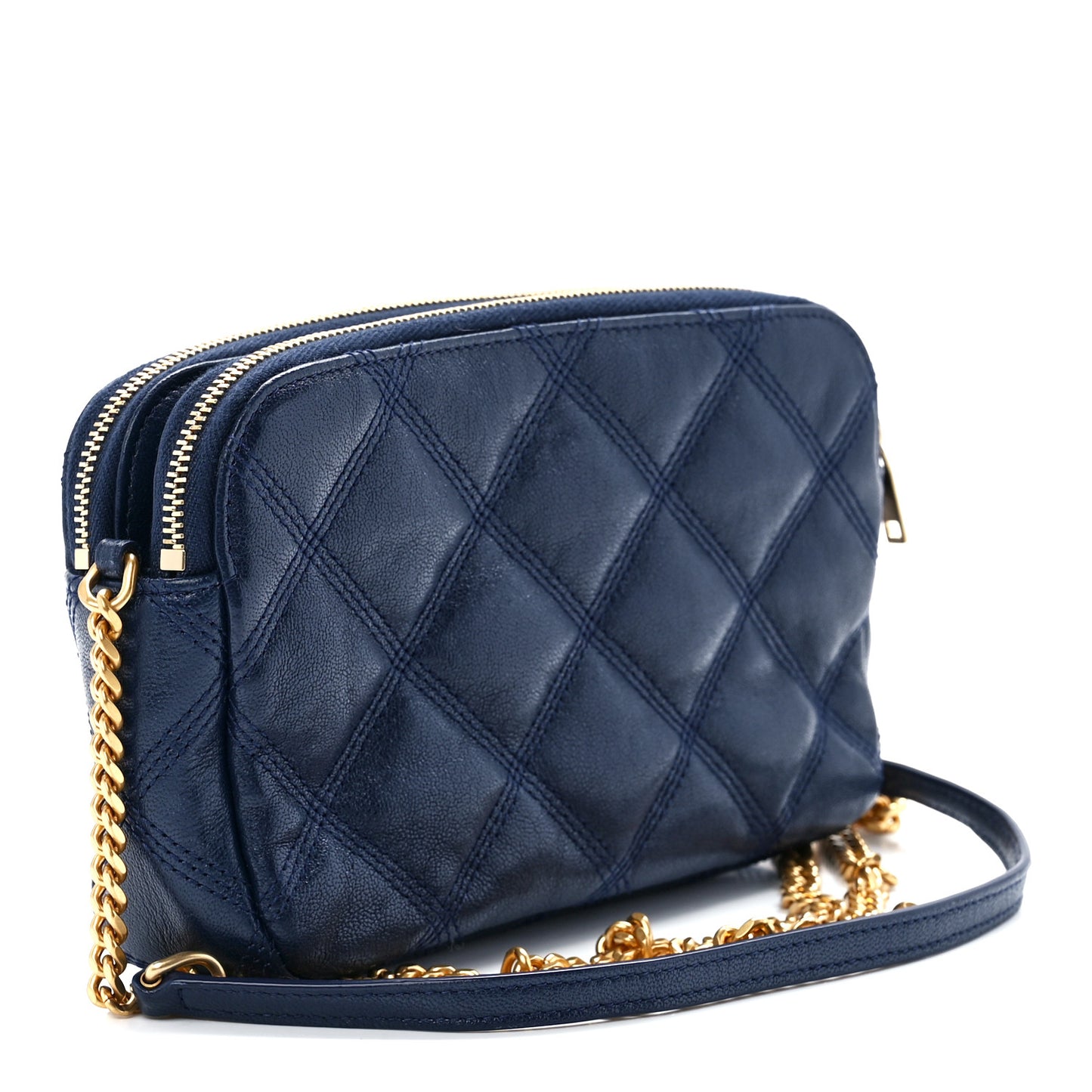 Grained Lambskin Quilted Mini Becky Double Zip Bag Blue Charron