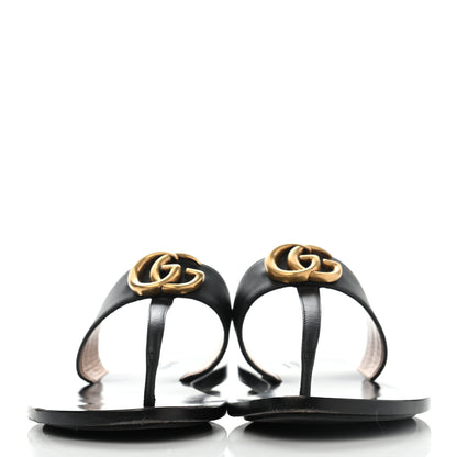 Gucci Calfskin GG Marmont Thong Sandals 37 Black 2 of 11