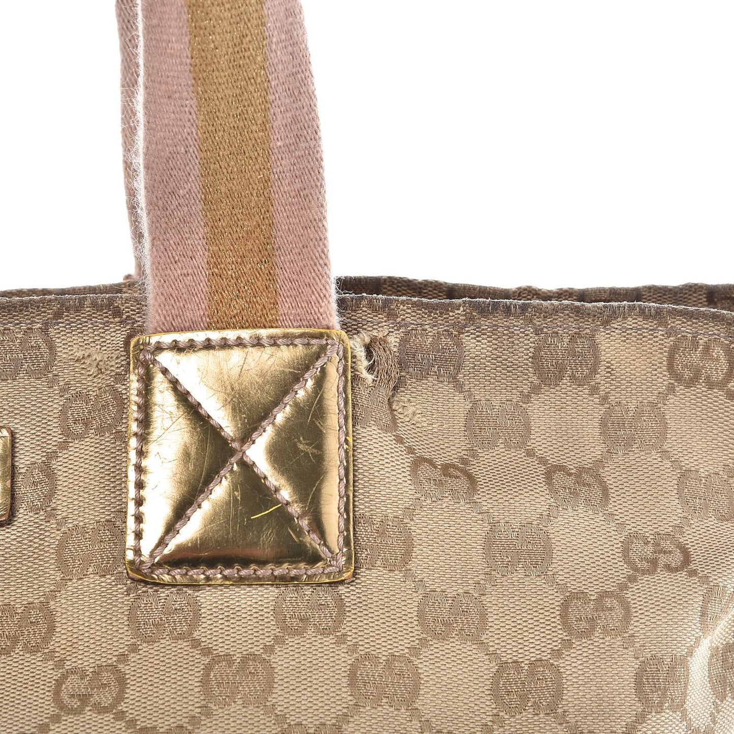 GG Monogram Medium Web Handle Bucket Tote Pink Gold