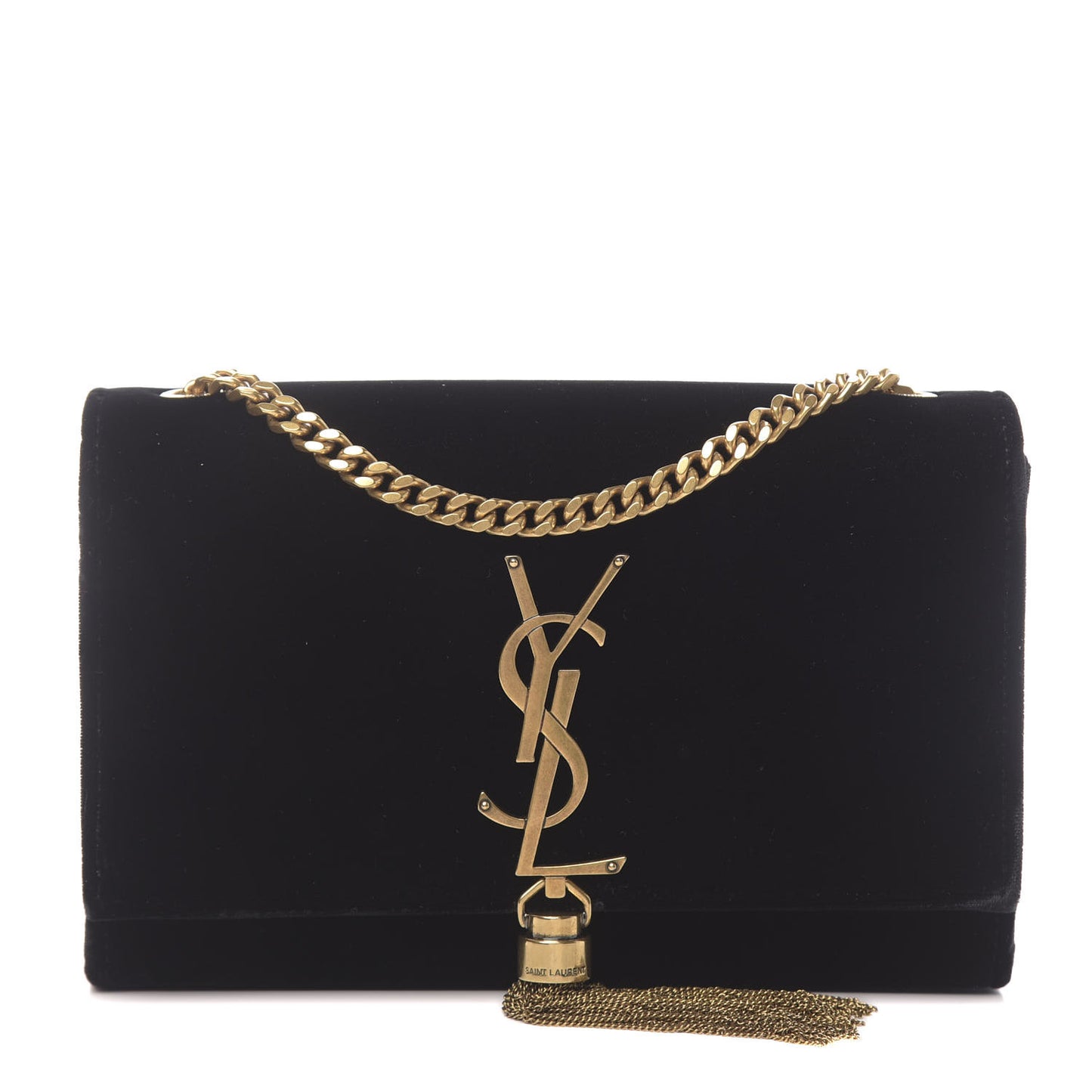 Velvet Small Monogram Kate Tassel Shoulder Bag Black