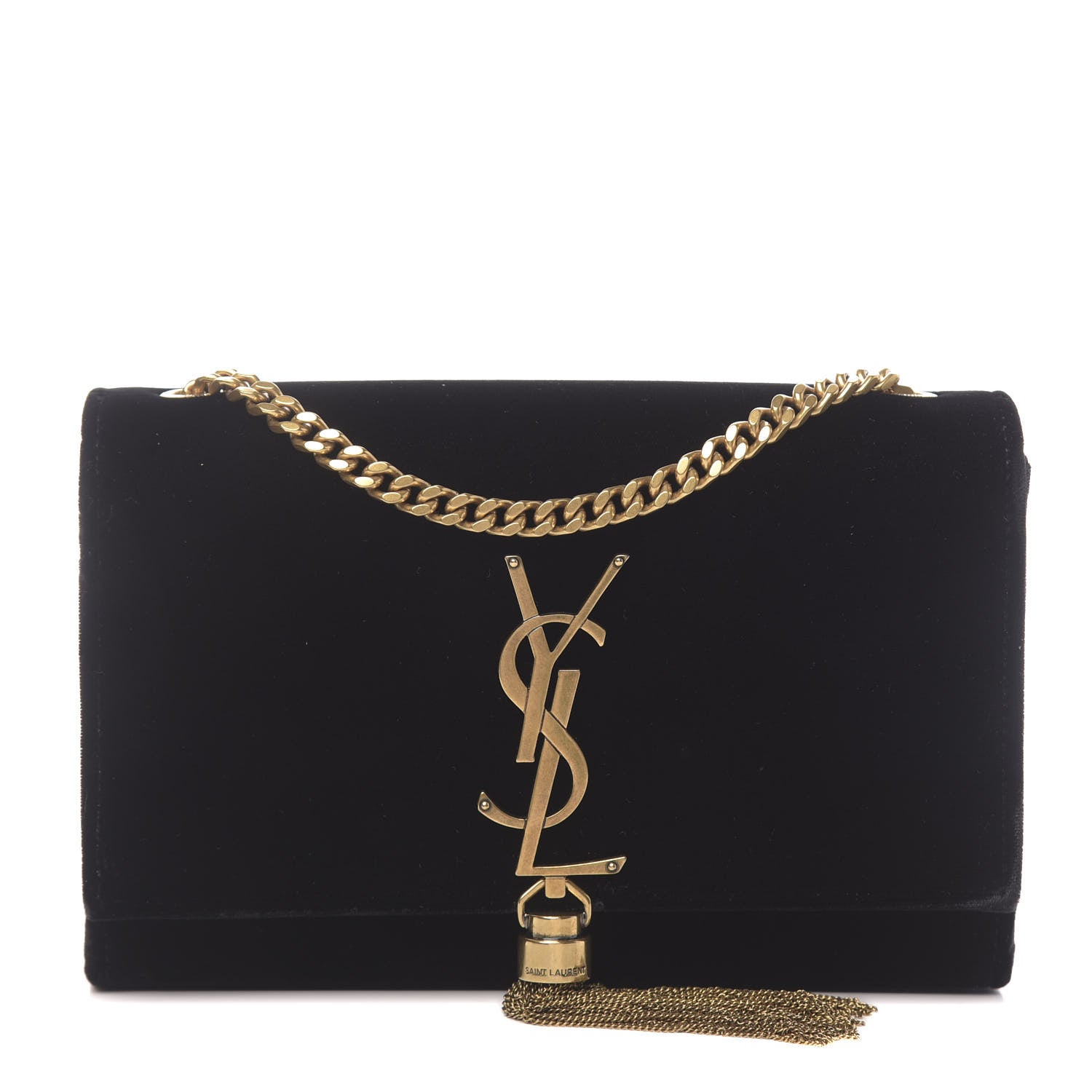 Saint Laurent Velvet Small Monogram Kate Tassel Shoulder Bag Black 1 of 14