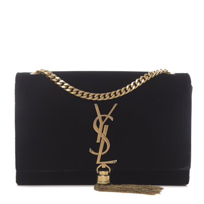 Saint Laurent Velvet Small Monogram Kate Tassel Shoulder Bag Black 1 of 14