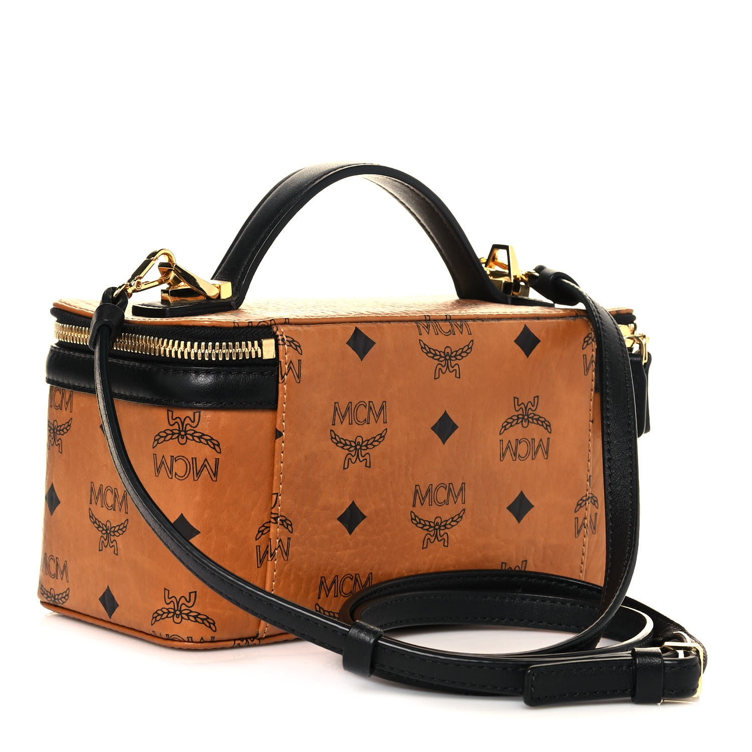 MCM Visetos Vanity Case Cognac Black 3 of 12