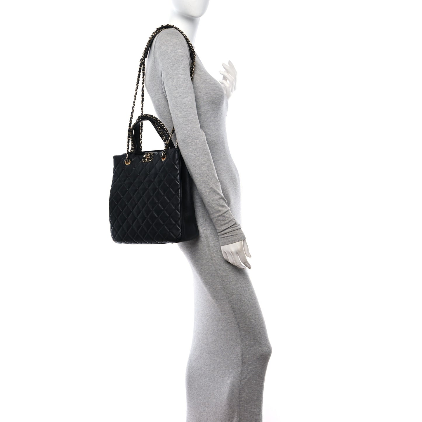 Lambskin Quilted Large Chanel 19 Shopping Tote Black