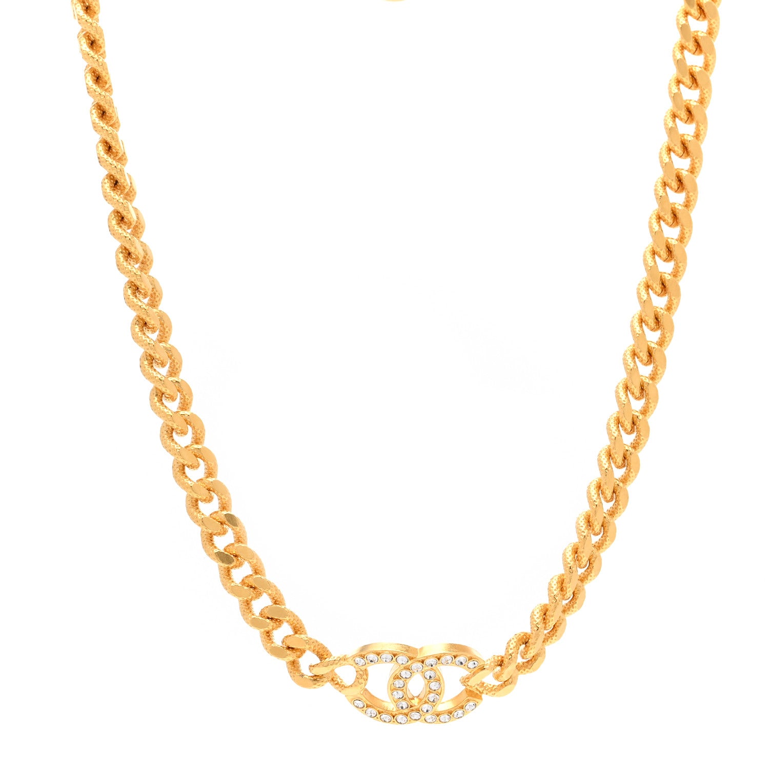 Chanel Crystal Chain Link CC Choker Necklace Gold 1 of 6