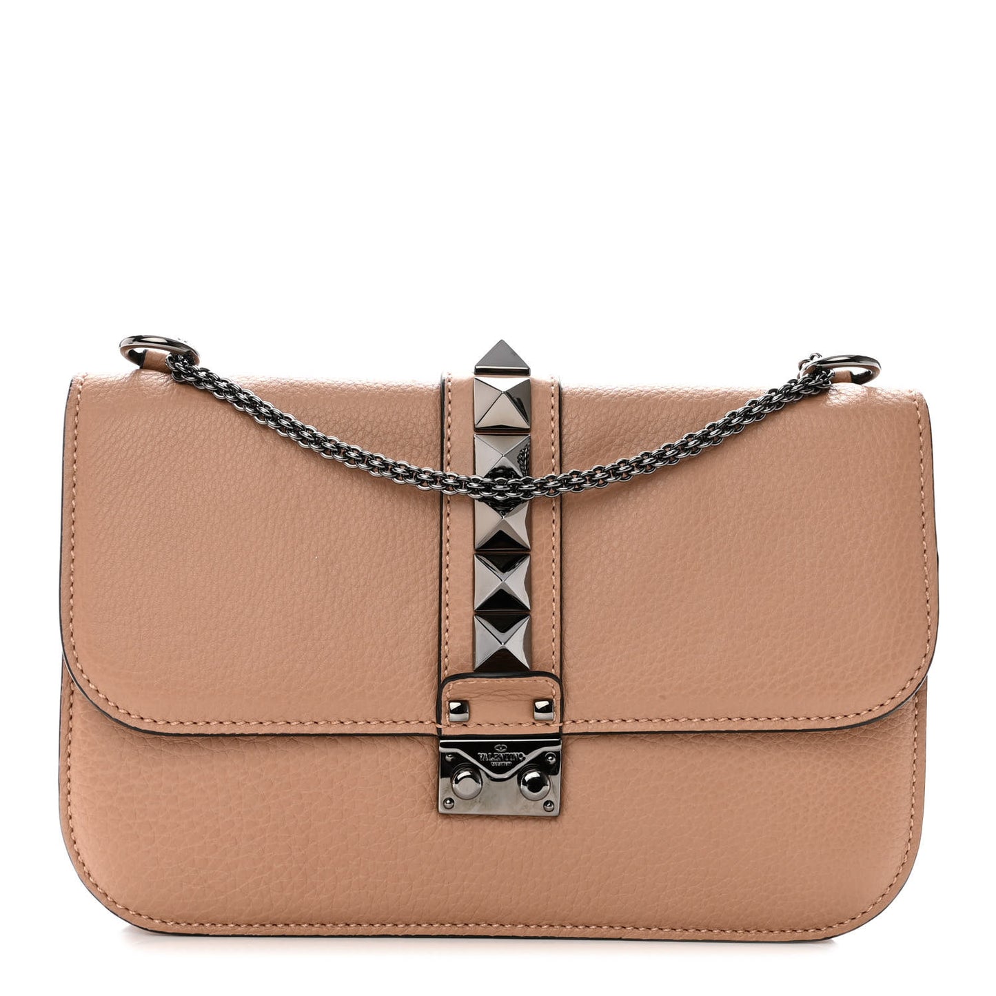 Pebbled Calfskin Medium Glam Lock Rockstud Flap Soft Noisette