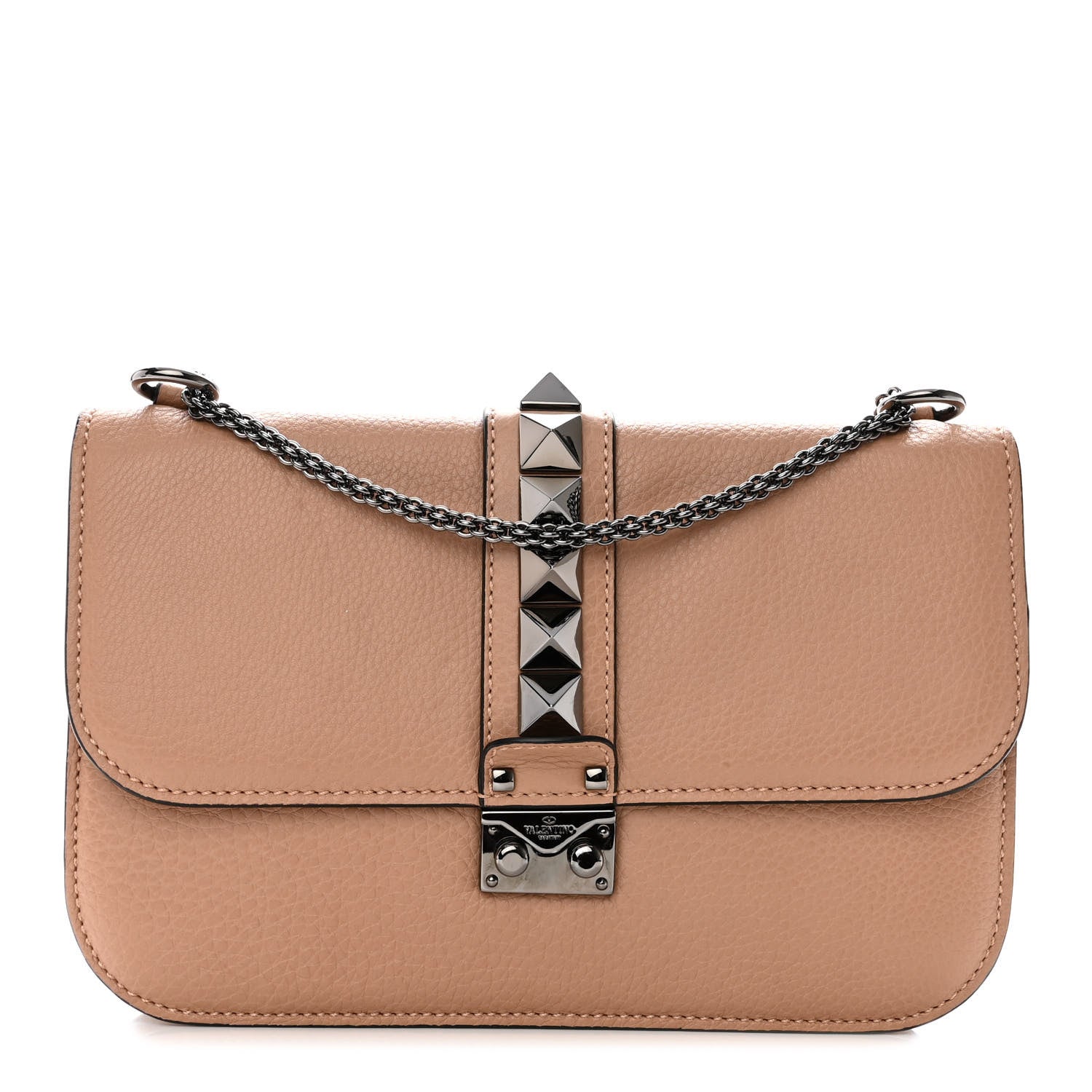 Valentino Garavani Pebbled Calfskin Medium Glam Lock Rockstud Flap Soft Noisette 1 of 10