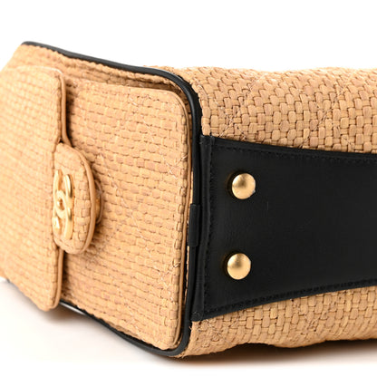 Chanel Braided Raffia Calfskin Quilted Mini Chanel 25 Handbag Beige Black 9 of 10