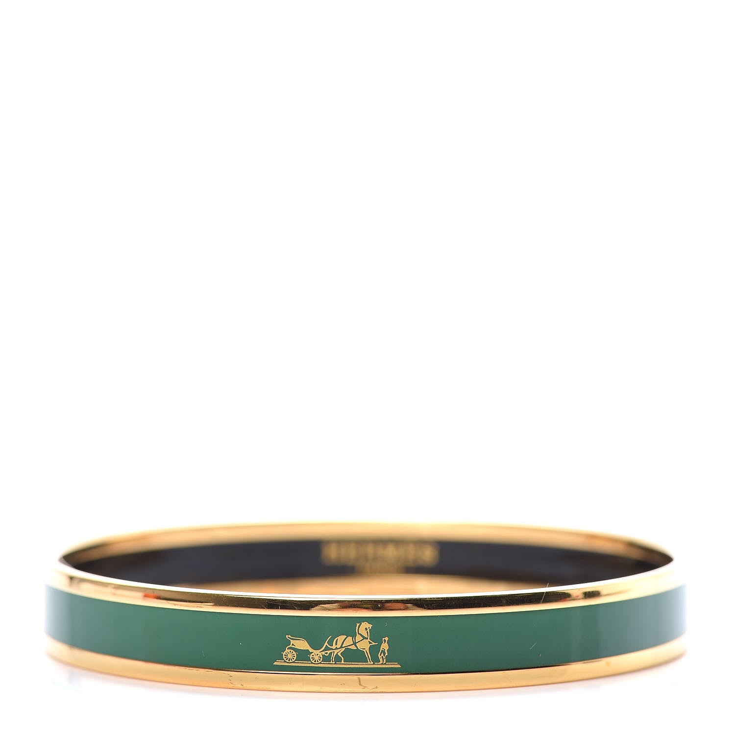 Hermes Enamel Printed Narrow Caleche Bracelet 65 Vert Sapin 1 of 5