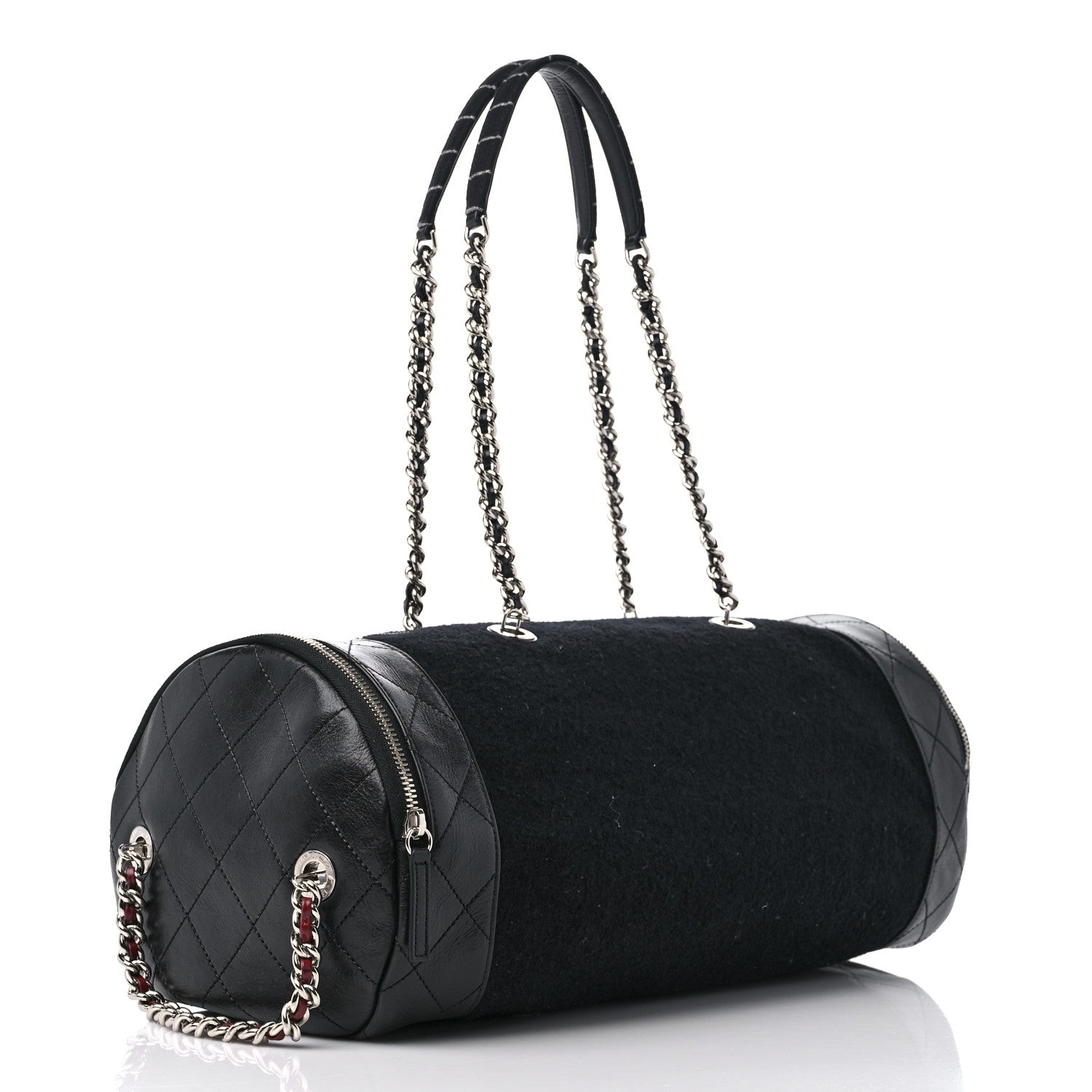 Chanel Wool Calfskin Embroidered Paris Hamburg Bowling Bag Black 3 of 9
