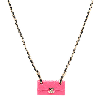 Chanel Metal Resin Calfskin Quilted CC Turnlock Chain Bag Necklace Gold Pink 1 of 6