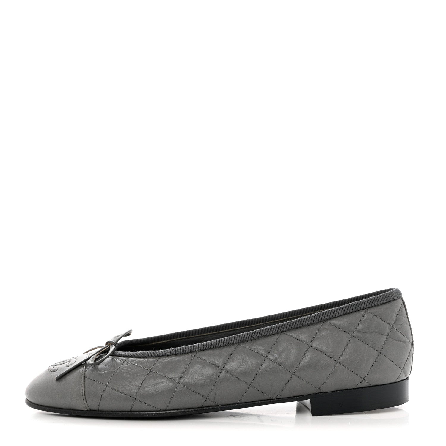 Chanel Aged Calfskin Quilted CC Cap Toe Ballerina Flats 37 Grey 1 of 10