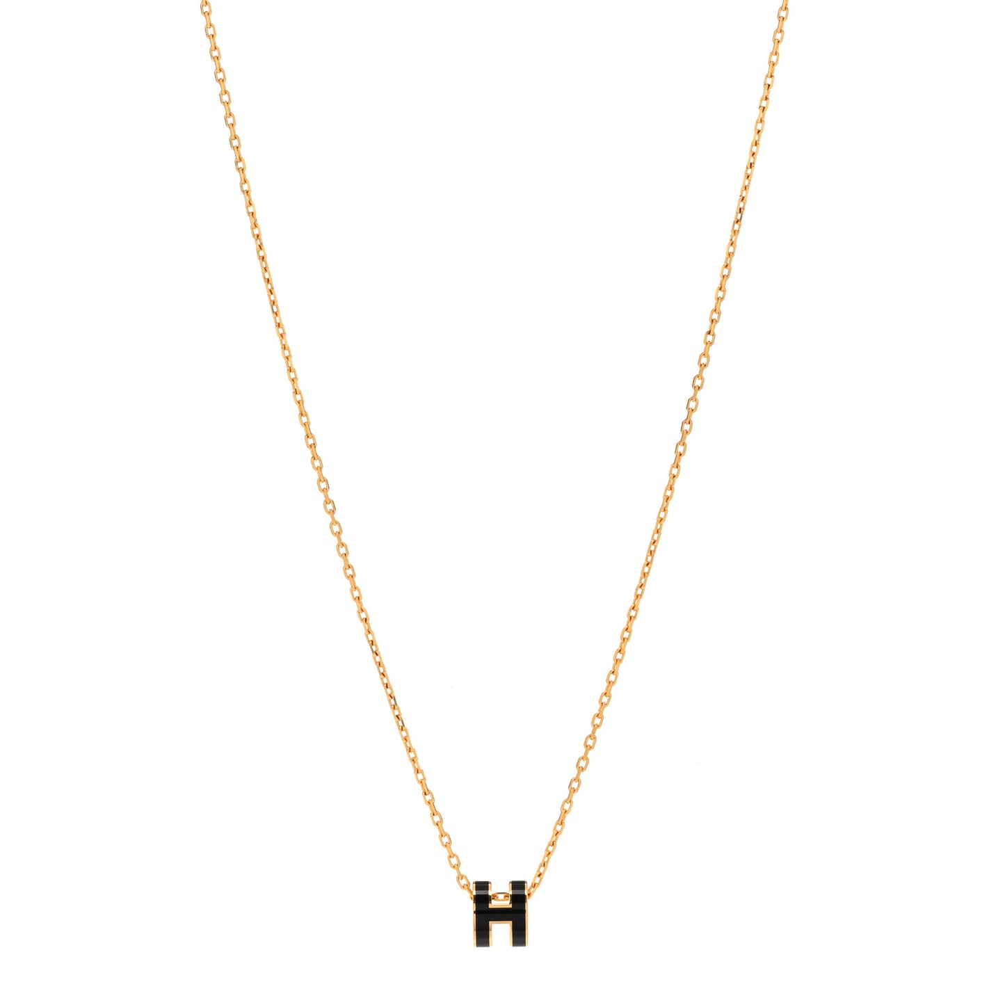 Lacquered Gold Mini Pop H Pendant Necklace Black