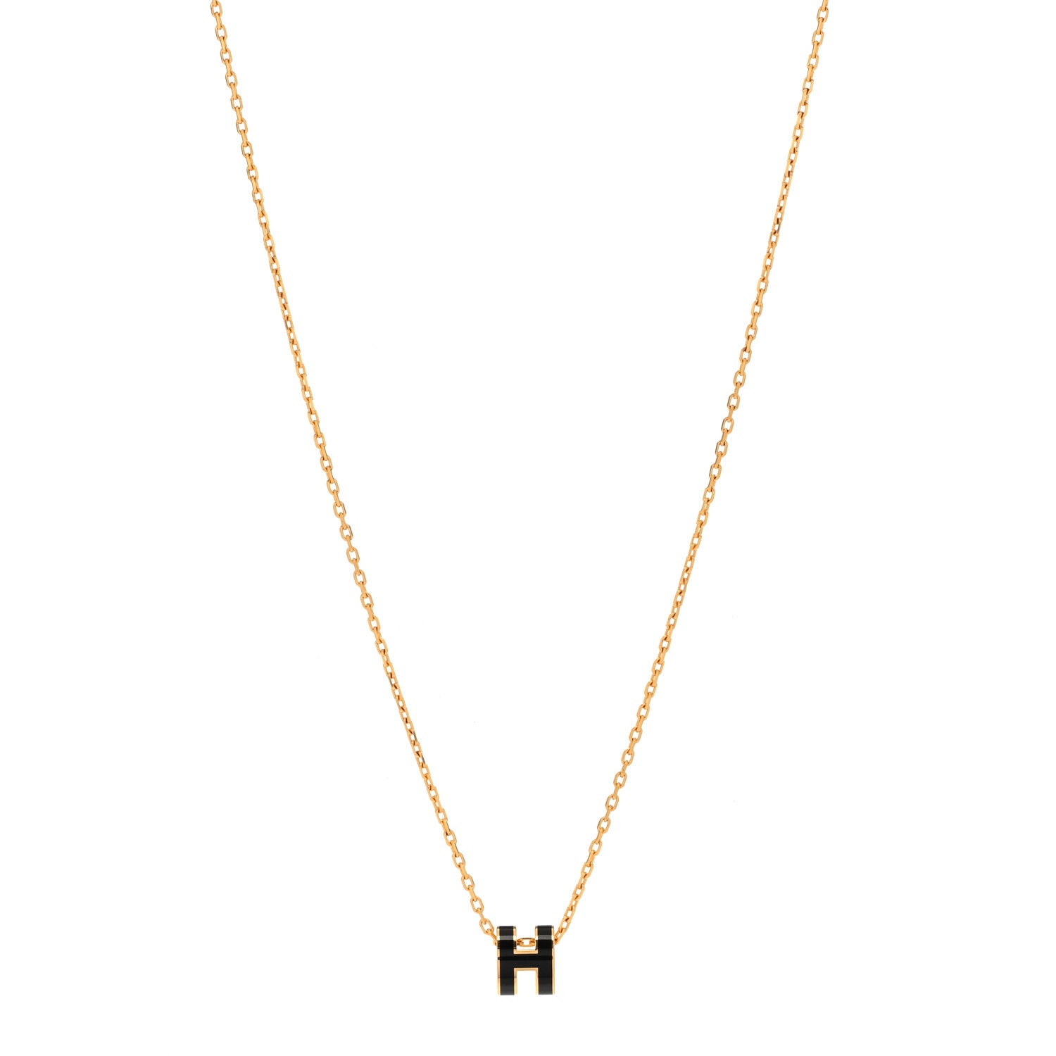 Hermes Lacquered Gold Mini Pop H Pendant Necklace Black 1 of 7