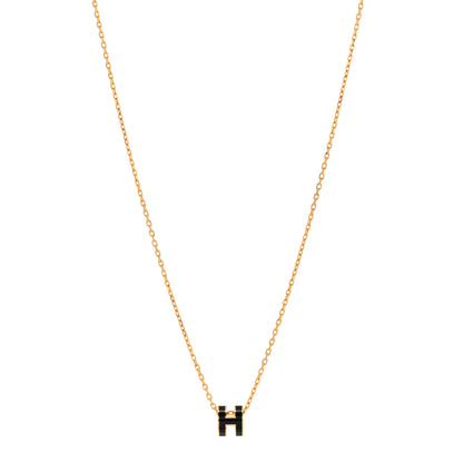 Hermes Lacquered Gold Mini Pop H Pendant Necklace Black 1 of 7