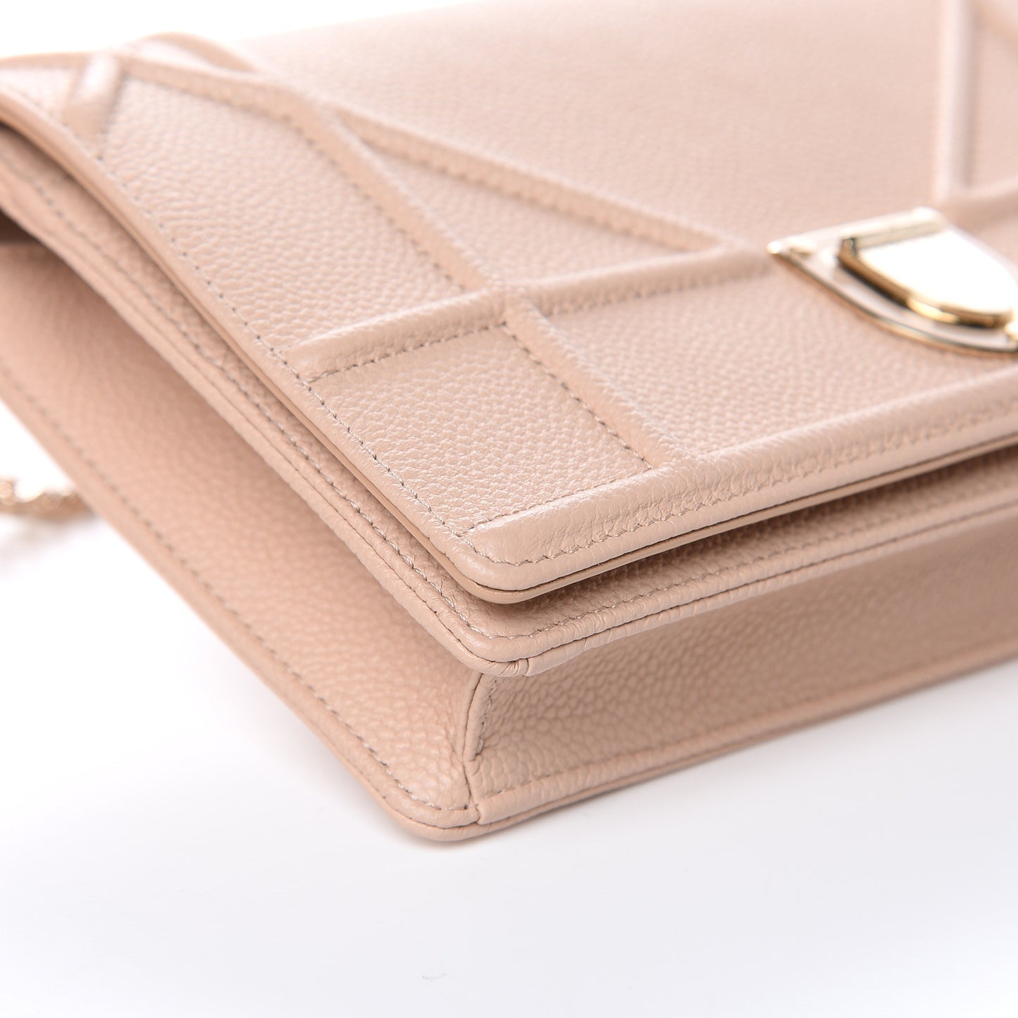 Grained Calfskin Diorama Wallet on Chain Pouch Nude