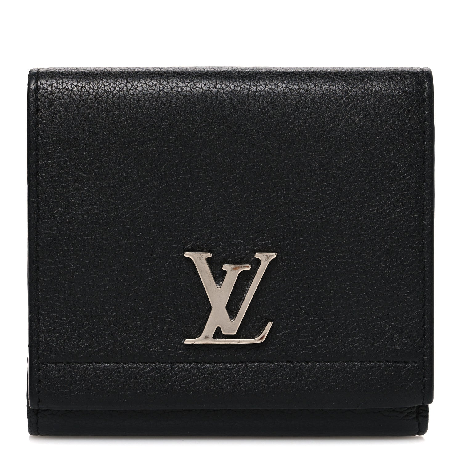 Louis Vuitton Calfskin LockMe II Compact Wallet Black 1 of 8