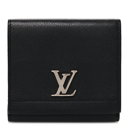 Louis Vuitton Calfskin LockMe II Compact Wallet Black 1 of 8