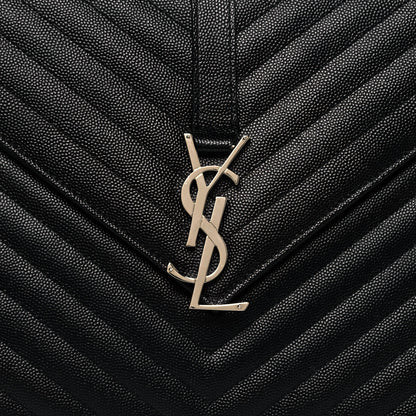 Saint Laurent Grain De Poudre Matelasse Chevron Large Monogram Satchel Black 8 of 12