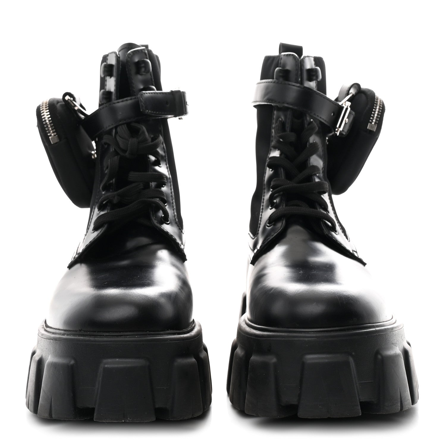 Prada Spazzolato Rois Nylon Metal Triangle Logo Monolith Pouch Pocket 55mm Boots 39 Black 3 of 9