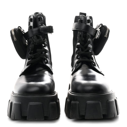 Prada Spazzolato Rois Nylon Metal Triangle Logo Monolith Pouch Pocket 55mm Boots 39 Black 3 of 9