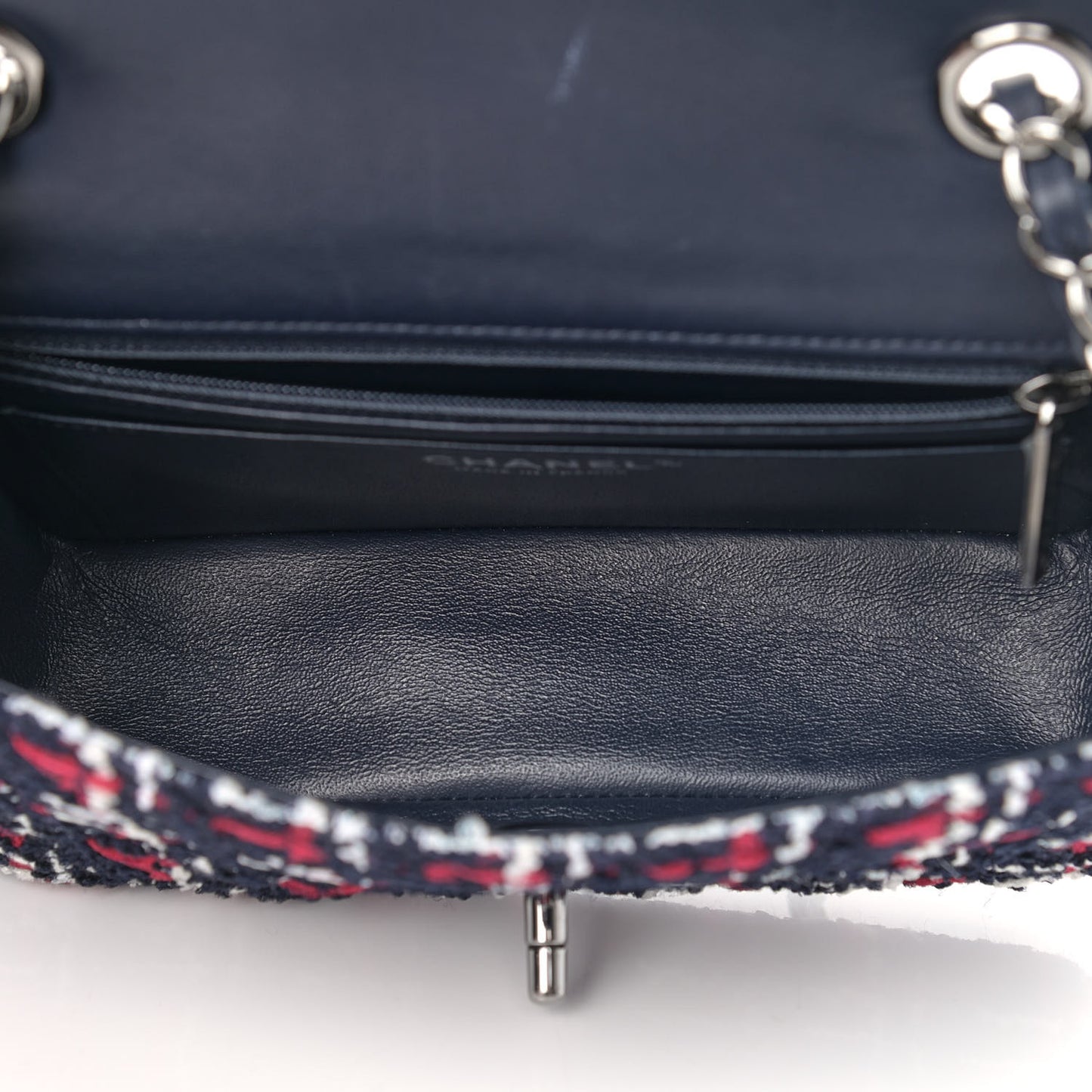 Tweed Quilted Mini Rectangular Flap Navy Blue White Red