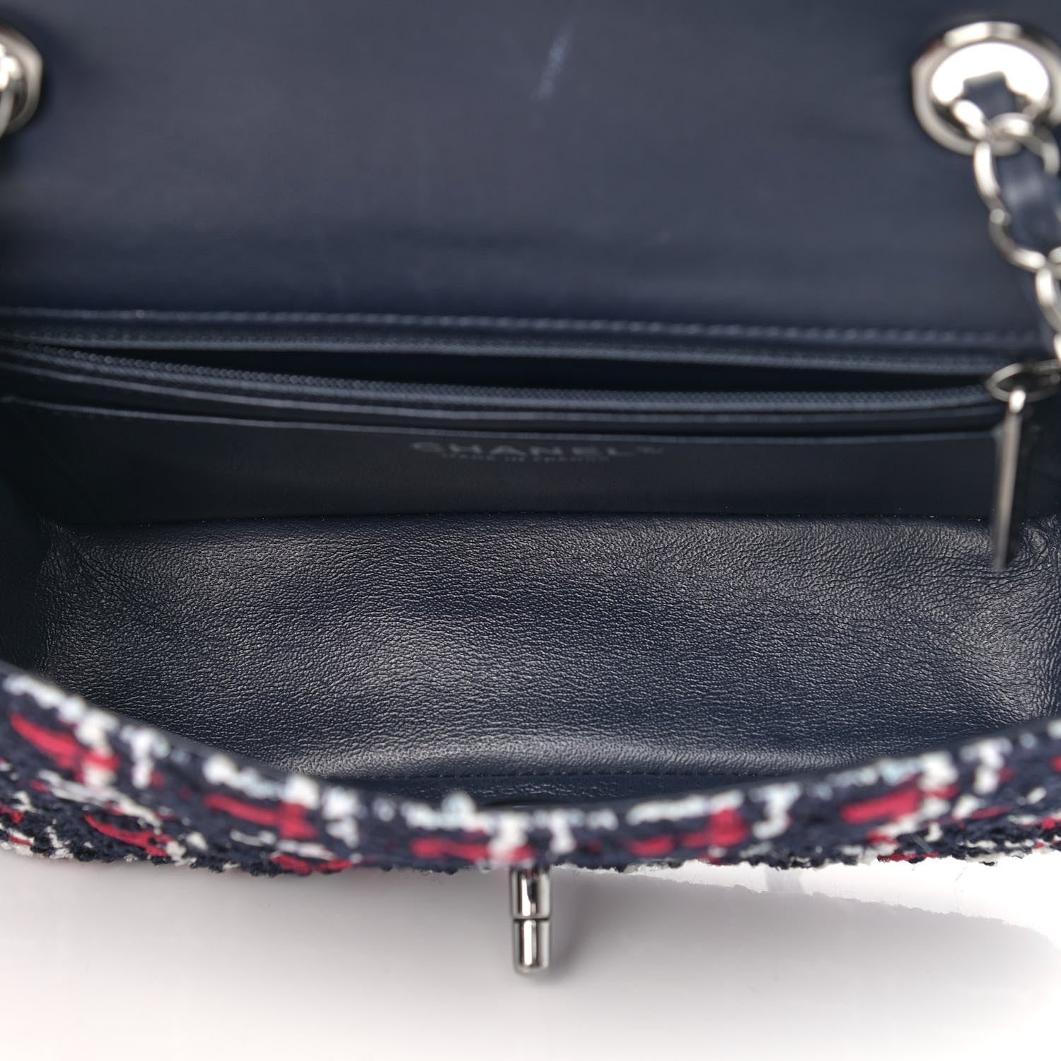 Chanel Tweed Quilted Mini Rectangular Flap Navy Blue White Red 6 of 9