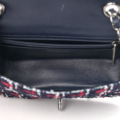 Chanel Tweed Quilted Mini Rectangular Flap Navy Blue White Red 6 of 9