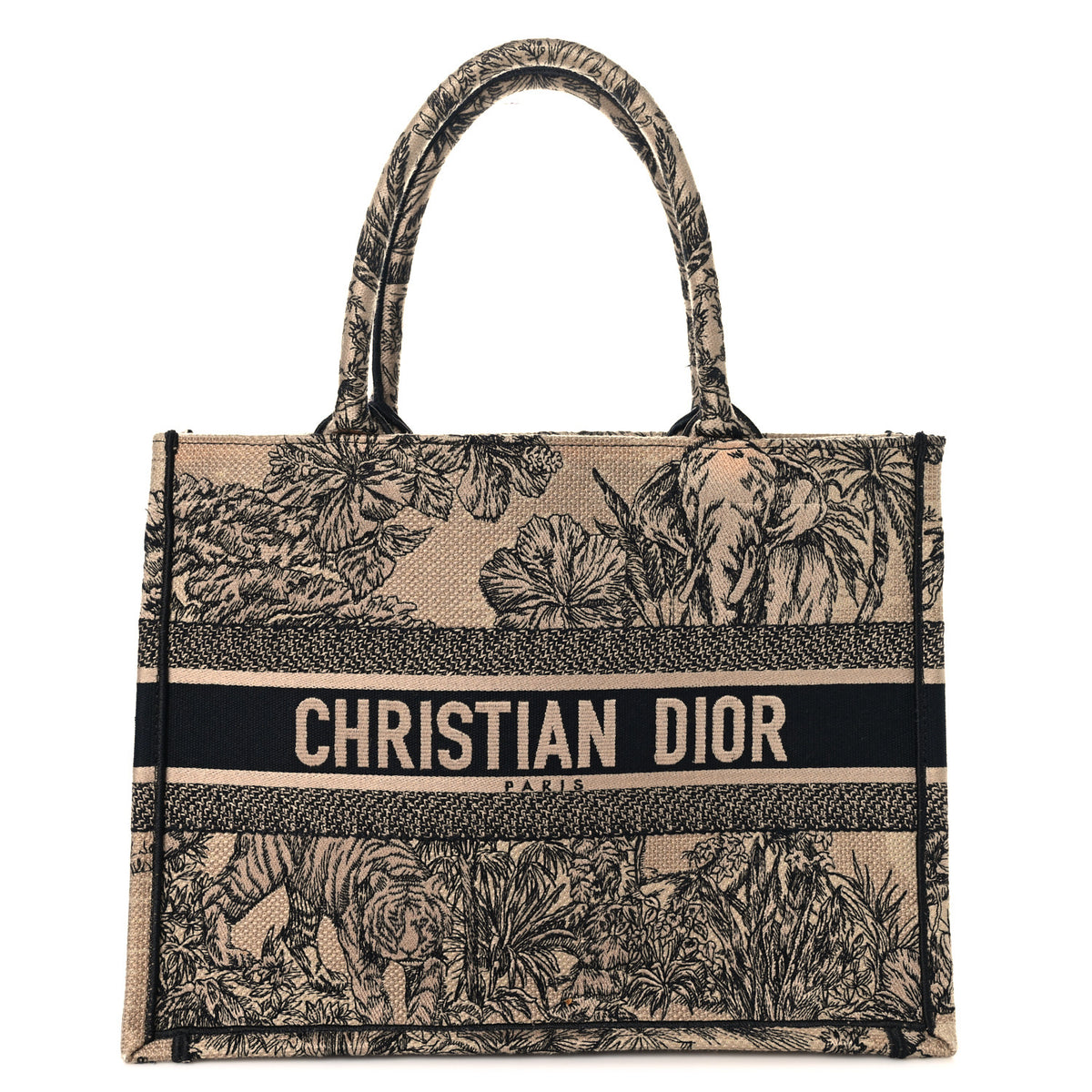 Canvas Embroidered Medium Dioriviera Toile De Jouy Book Tote Black