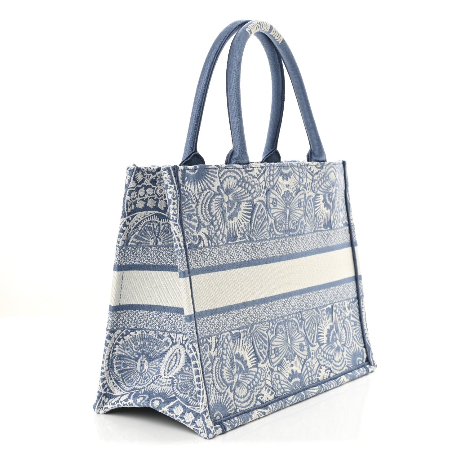 Christian Dior Canvas Embroidered Medium Butterfly Book Tote Azur White 3 of 11